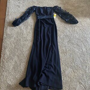 Stunning Navy Formal Gown with Beautiful Long Sleeves